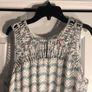 Green pink white and black pattern dress